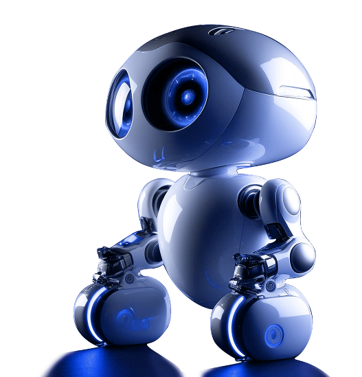 Blue futuristic robot mascot